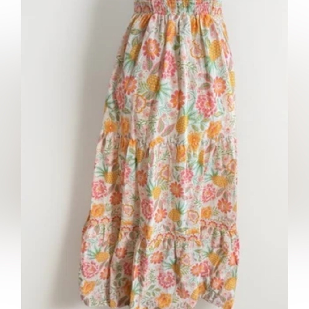 Rachel Zoe Floral Boho Tiered Ruffle Maxi Dress Pineapple Tropical Cotton Size 4 - Picture 9 of 14